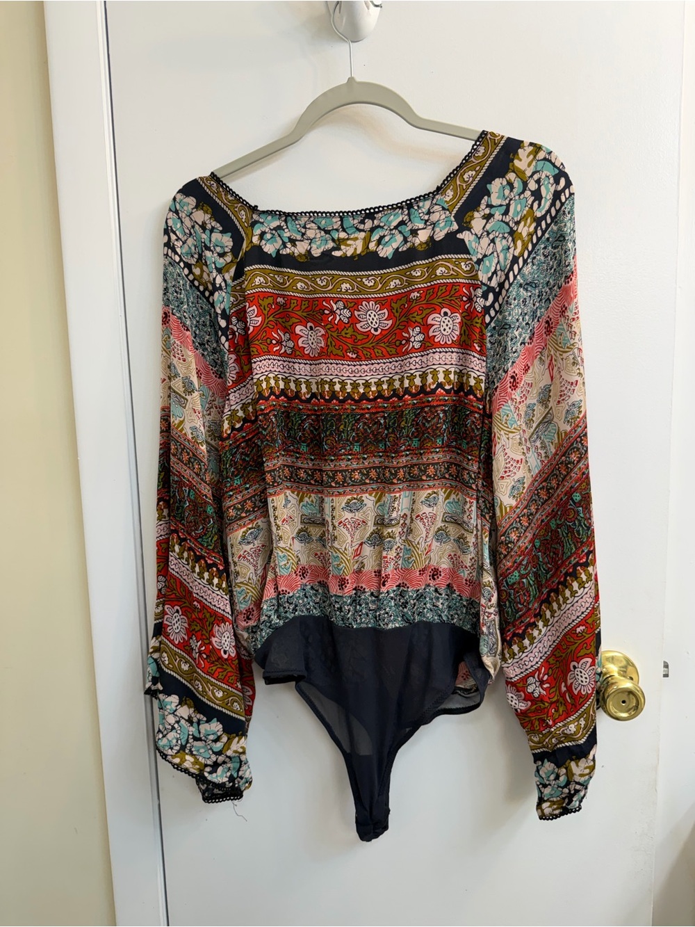 Free People Multicolor Boho Floral Paisley Long-Sleeve Bodysuit